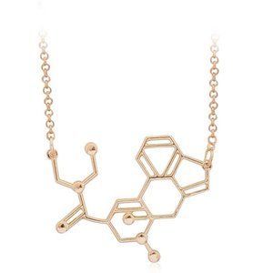 L S D Molecule Necklace Golden Tone Psychedelic